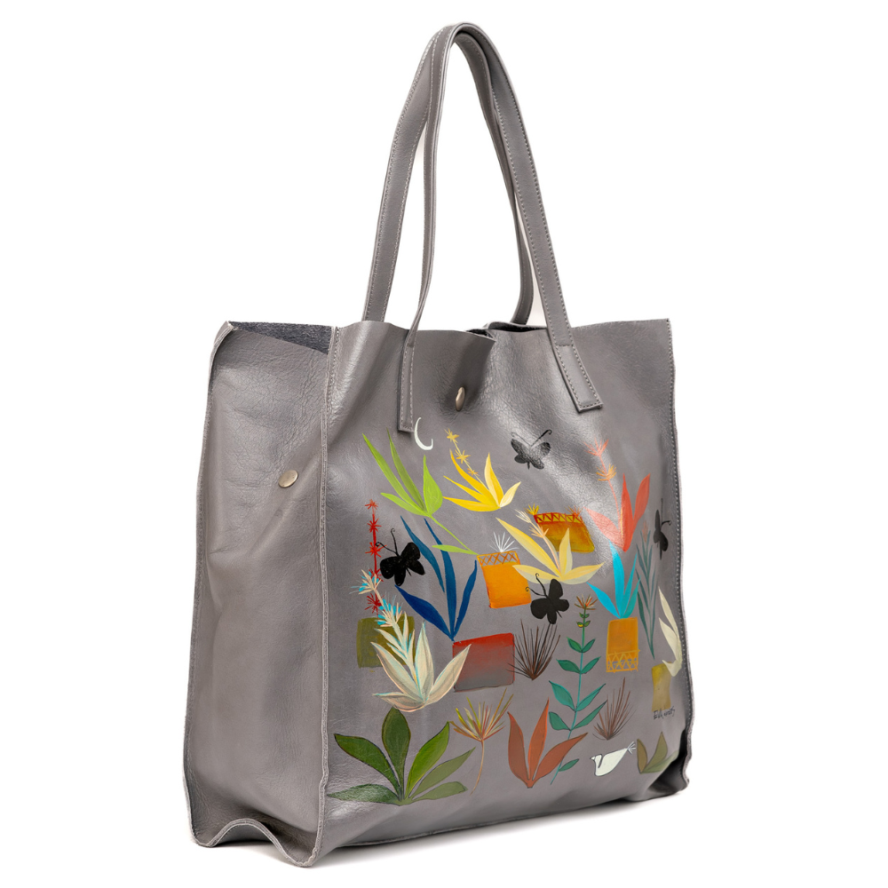 Shopping Bag Artigianale in Vera Pelle Ghiaccio Dipinta a Mano - Sera Serie "Love for Nature" - Made in Italy