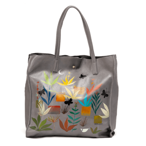 Shopping Bag Artigianale in Vera Pelle Ghiaccio Dipinta a Mano - Sera Serie "Love for Nature" - Made in Italy