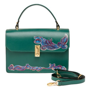 Borsa A Mano Artigianale in Vera Pelle Verde Dipinta a Mano – Ami Serie “Love for Nature” – Made in Italy