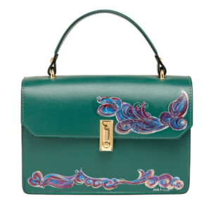 Borsa A Mano Artigianale in Vera Pelle Verde Dipinta a Mano – Ami Serie “Love for Nature” – Made in Italy