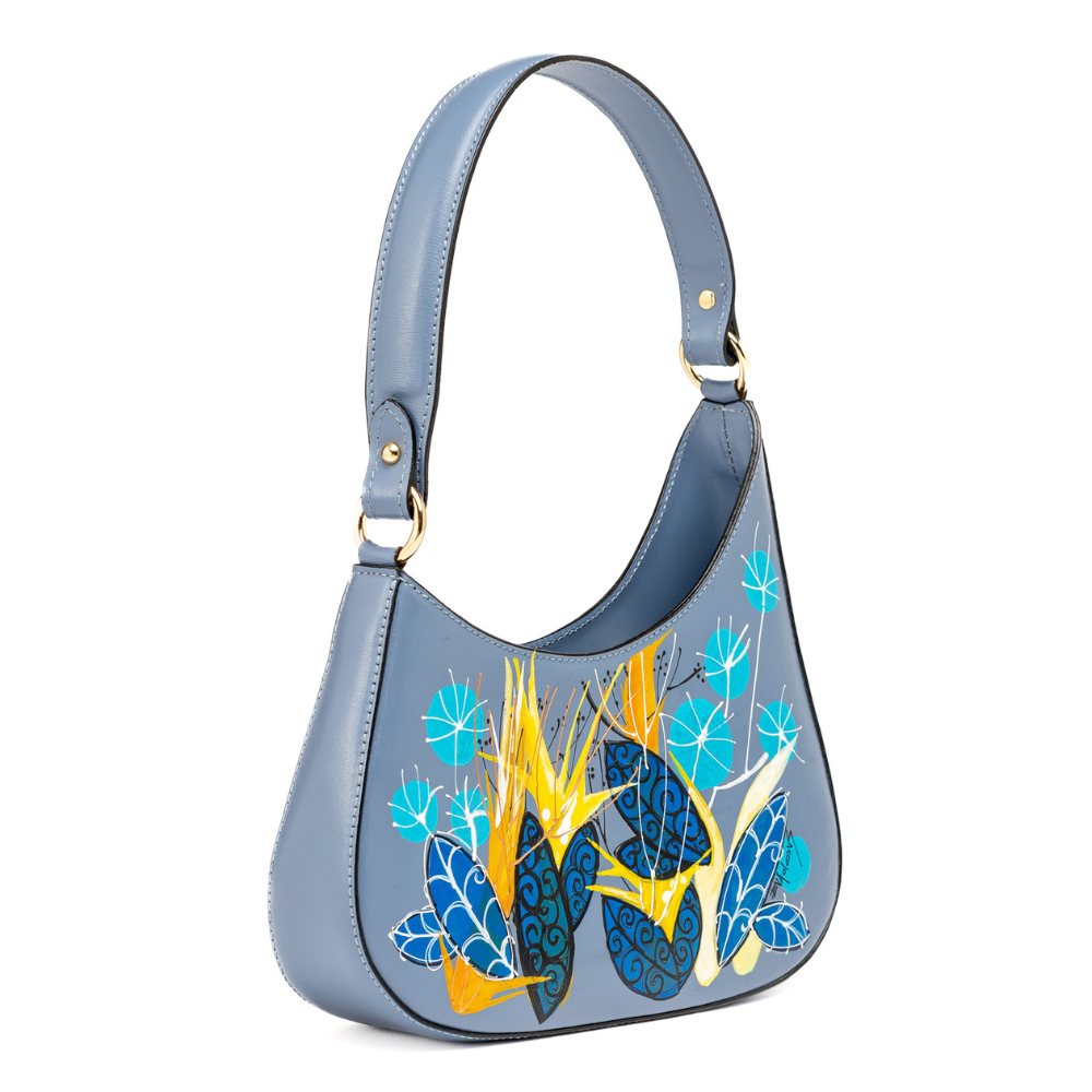 Borsa A Mano Artigianale in Vera Pelle Nera Dipinta a Mano – Ameri Serie “Love for Nature” – Made in Italy